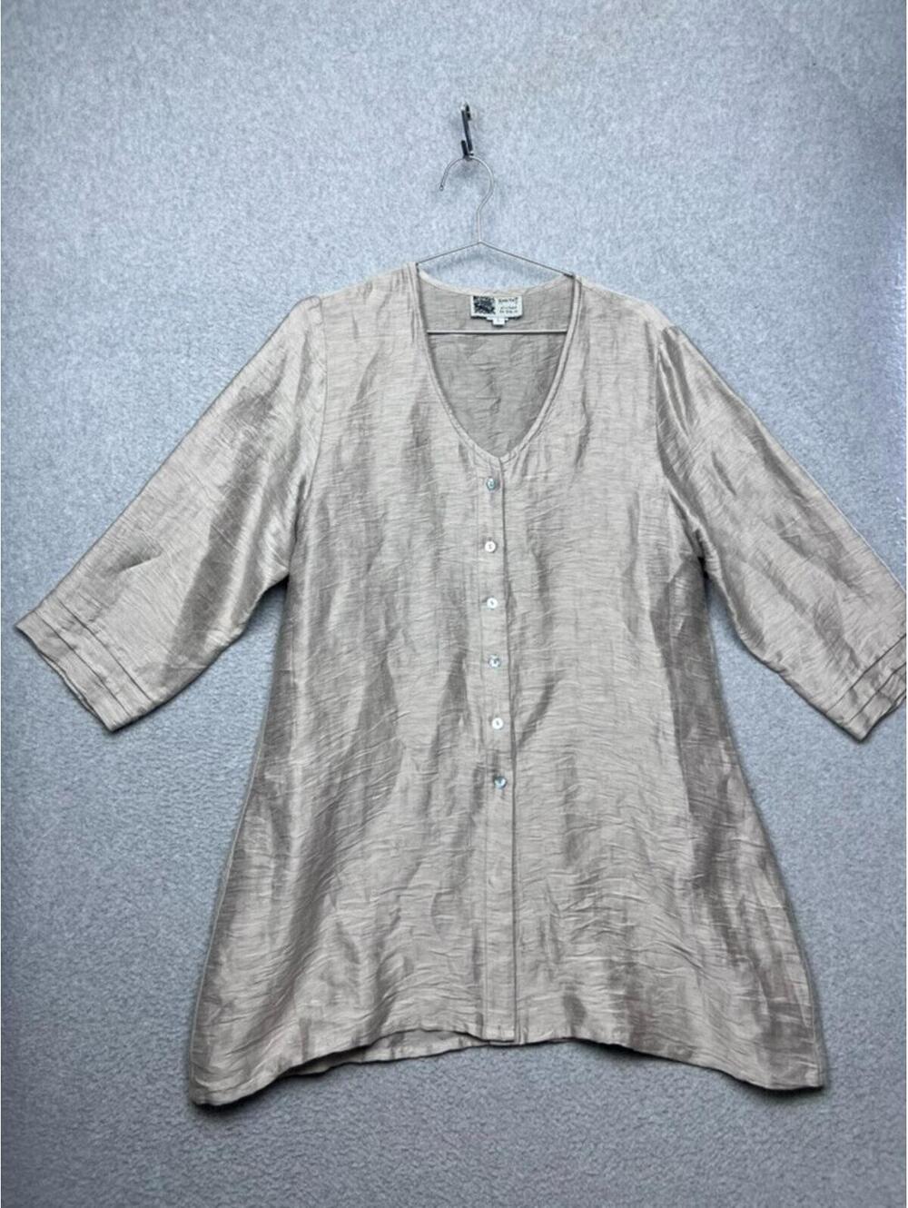 Habitat Clothes to Live In Linen Tunic L Beige Lagenlook Minimalist Coastal Boho